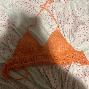 orange ribbed crop top